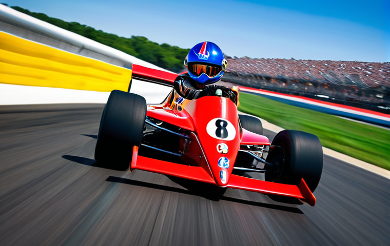 **
"Mario Andretti, racing helmet, driving a fast car, blurred motion, representing pushing limits, speed, and overcoming fear, vibrant colors, dynamic angle."
**