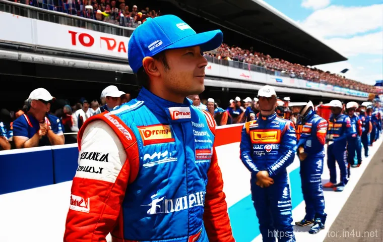 모터스포츠 스폰서십 - **Prompt:** A vibrant, high-energy scene at a Formula 1 pit lane during a sunny race day. A diverse ...