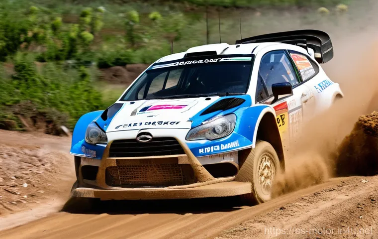 모터스포츠에서의 여성 드라이버 - **A female rally car driver in action:** A close-up, dynamic shot of a determined female rally car d...