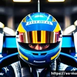 F1 영화 및 다큐멘터리 - A dramatic close-up portrait of a Formula 1 driver inside the cockpit, wearing a full racing suit an...